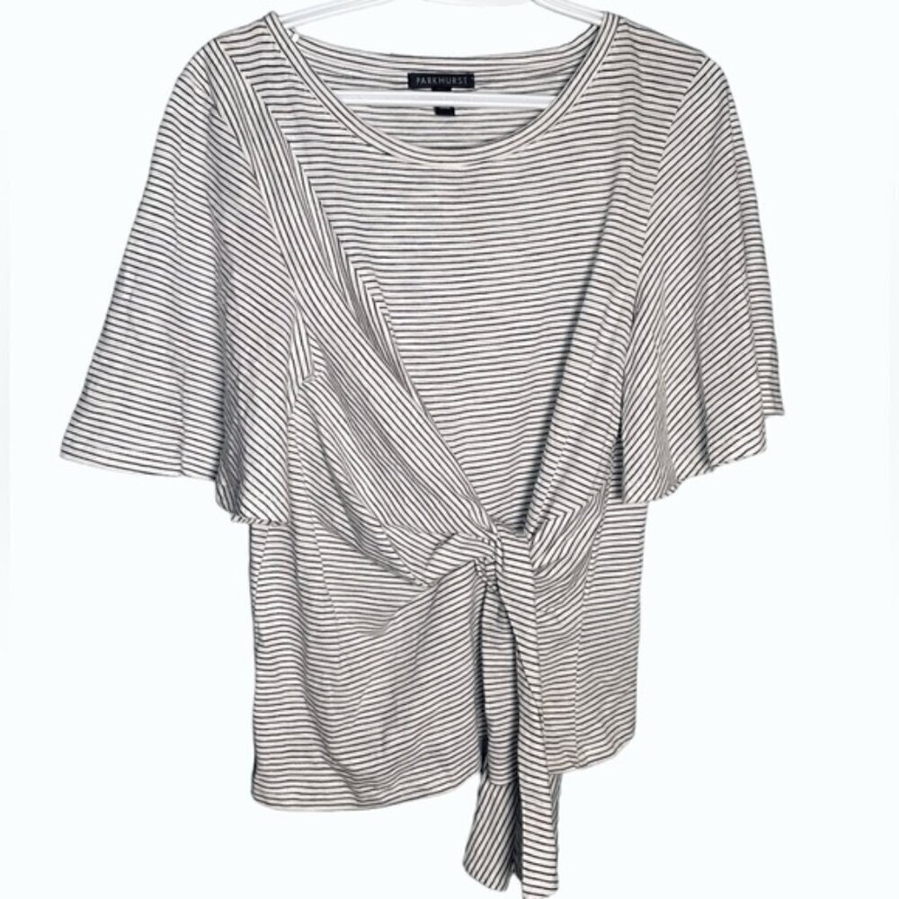 Parkhurst Medium Top Short Half Sleeve Blouse Tie Stripe Shirts Minimalist Black